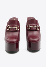 Gucci 145 Horsebit Calf Leather Platform Mules Bordeaux 835315-AADCW-6207