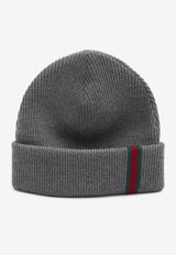 Gucci Web Stripe Wool Ribbed Beanie Gray 834192-4G200-1100