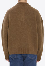 AMI PARIS Ami De Coeur Intarsia Knit Alpaca Wool Polo Sweater Brown UPL408-KN0135-217