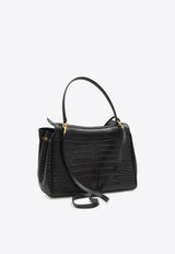 Balenciaga Medium Rodeo Croc-Embossed Leather Top Handle Bag Black 789772-2AA5L-1000