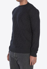 Fendi FF Jacquard Crewneck Sweater Black FZX091-AUW0-F0QA1
