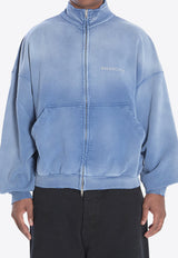 Balenciaga Distressed Logo Zip-Up Sweatshirt Blue 844162-TSVP1-4530