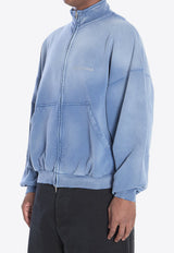 Balenciaga Distressed Logo Zip-Up Sweatshirt Blue 844162-TSVP1-4530
