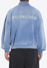 Balenciaga Distressed Logo Zip-Up Sweatshirt Blue 844162-TSVP1-4530