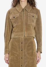 Arma Helen Suede Cropped Jacket Green 008L256074--OLIVE