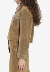 Arma Helen Suede Cropped Jacket Green 008L256074--OLIVE