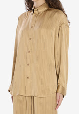 Balenciaga Satin Long-Sleeved Striped Shirt Beige 841012-TSLA6-2684