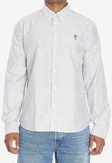 AMI PARIS Ami De Coeur Long-Sleeved Stripe Shirt Gray BFUSH063-C00087-039