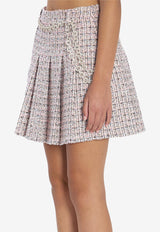 Self-Portrait Pleated Bouclé Mini Skirt Pink AW25048SKA--PINK