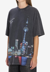 Alexander Wang Shanghai Skyline Print Faded T-shirt Black UCC3251844--011
