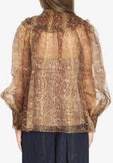 Zimmermann Hypnotic Smocked Long-Sleeved Blouse Beige 6158TF251--TSNK
