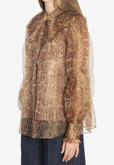 Zimmermann Hypnotic Smocked Long-Sleeved Blouse Beige 6158TF251--TSNK