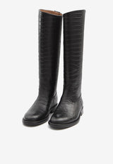 Paris Texas Montana Knee-High Boots in Croc-Embossed Leather Black PX1721-XCOCO-CRB