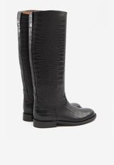Paris Texas Montana Knee-High Boots in Croc-Embossed Leather Black PX1721-XCOCO-CRB