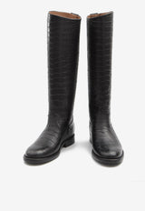 Paris Texas Montana Knee-High Boots in Croc-Embossed Leather Black PX1721-XCOCO-CRB