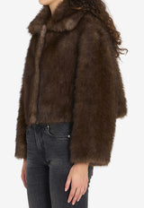 VALENTINI 1972 Faux Fur Cropped Jacket Brown 3148--MILITARY