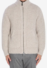 Roberto Collina Ribbed Knit Zip-Up Cardigan Beige 253M48008--M4083