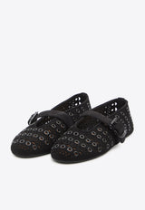 Alaïa Suede Eyelets Ballet Flats Black AA3A029I059--999