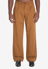 Valentino Logo Embroidered Straight-Leg Pants Brown 7V3RBN15-ALS-C30