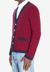 Valentino Toute La V Jacquard Wool Cardigan Red 7V3KA04I-AR1-BR5
