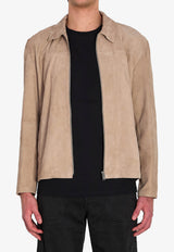 Arma Hardin Zip-Up Suede Jacket Taupe 002G261017--GREY