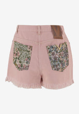 Valentino Frayed Mini Denim Shorts Pink 8B3DDB8S-9Y9-O45