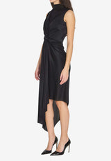 Asymmetric Gathered Midi Dress