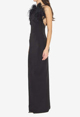 Feather-Embellished Maxi Dress
