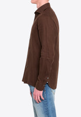 Borriello Napoli Marechiaro Long-Sleeved Linen Shirt Brown 22019 MARE--11