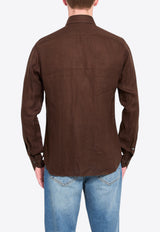 Borriello Napoli Marechiaro Long-Sleeved Linen Shirt Brown 22019 MARE--11