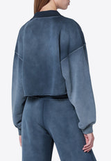 Off-White Washed Cropped V-neck Sweatshirt Blue OWBA07BF25FLE004/R_OFFW-4D4D