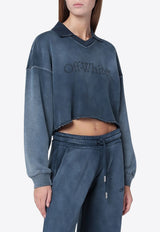 Off-White Washed Cropped V-neck Sweatshirt Blue OWBA07BF25FLE004/R_OFFW-4D4D