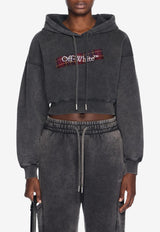 Off-White Bookish Flannel Logo Cropped Hoodie Gray OWBB056F25FLE0031301_GREY