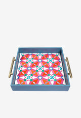 Stitch Oriental Leather Tray with Handles Multicolor EE10030PG