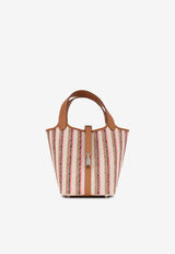 Hermès Picotin 18 in Ecru Canvas, Rose Pop, Fauve, Noir Embroidery and Gold Swift