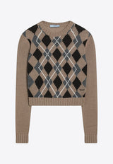 Prada Argyle Jacquard Knit Cashmere Sweater Camel P24S2VOOO172D/R_PRADA-F0040