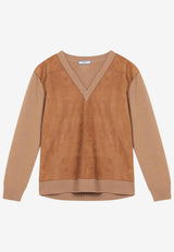 Prada Wool and Suede V-neck Sweater Brown P24T2BOOO173P/R_PRADA-F0C59
