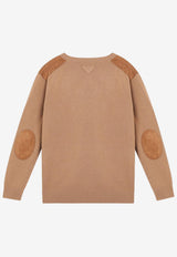 Prada Wool and Suede V-neck Sweater Brown P24T2BOOO173P/R_PRADA-F0C59