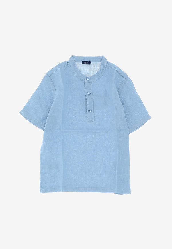 Il Gufo Boys Linen Short-Sleeved T-shirt Blue PC076_L6006_429