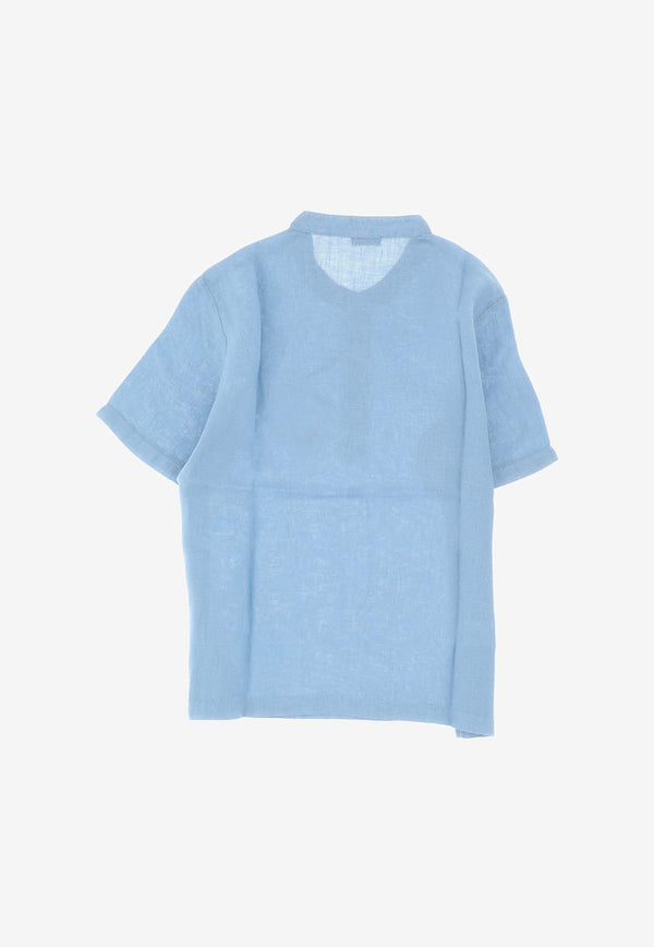Il Gufo Boys Linen Short-Sleeved T-shirt Blue PC076_L6006_429