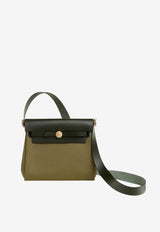 Mini Herbag Zip 20 in Vert Olive Toile H and Black Hunter Leather with Gold Hardware