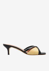 Malone Souliers Penn 45 Raffia and Leather Mules PENN 45-6 BEIGE/BLACK