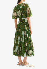 Erdem Floral Print Pleated Voile Midi Dress Green PF25_D128_50193002_GREEN MULT