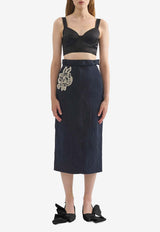 Erdem Rose Embroidered Jacquard Pencil Skirt Navy PF25_S25_50114007_NAVY
