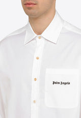 Palm Angels Logo Embroidered Long-Sleeved Shirt White PMGE024S24FAB001/O_PALMA-0110