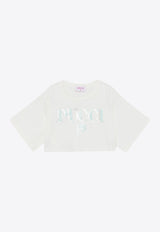 Emilio Pucci Junior Girls Logo Print Cropped T-shirt Ivory PW8A21-Z2357_IVORY