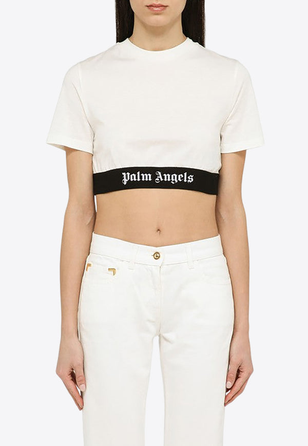 Palm Angels Logo Band Cropped T-shirt White PWAA051S24JER001/O_PALMA-0310