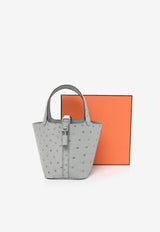 Hermès Micro Picotin Lock 14 in Bleu Glacier Ostrich Leather with Palladium Hardware