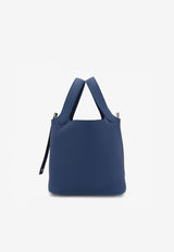 Hermès Picotin Lock 18 in Bleu Tie Clemence Leather with Palladium Hardware