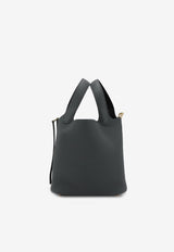 Picotin 18 in Gris Misty Clemence Leather with Permabrass Hardware